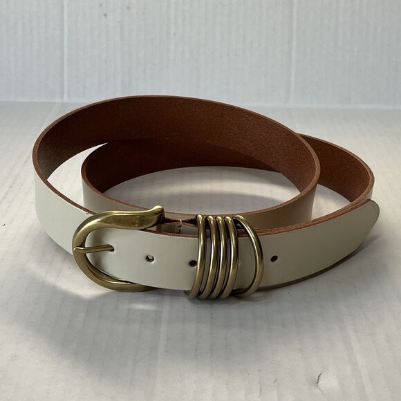 Anthropologie Multi-Keeper Brass Loops Cream Cow Leather Belt Plus Size 3XL - Picture 8 of 16